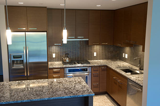 istock Large kitchen with Island with granite countertops 157649421