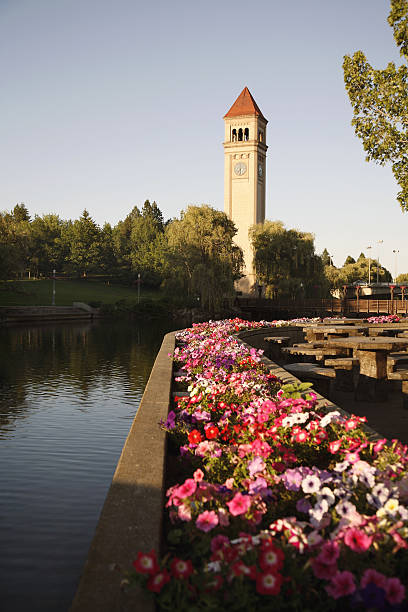 istock Spokane Clock Tower With Petunias 157649497