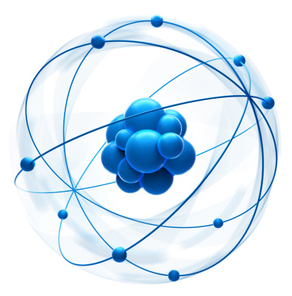 cartoon look atom physic symbol isometric flat icon ozone molecular 3d render concept