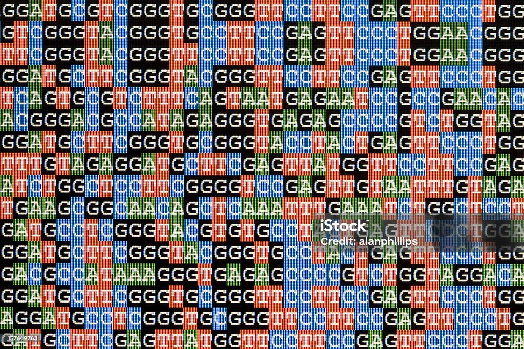 Последовательности ДНК unaligned на ЖК-экран компьютера - Стоковые фото Дезоксирибонуклеиновая кислота роялти-фри