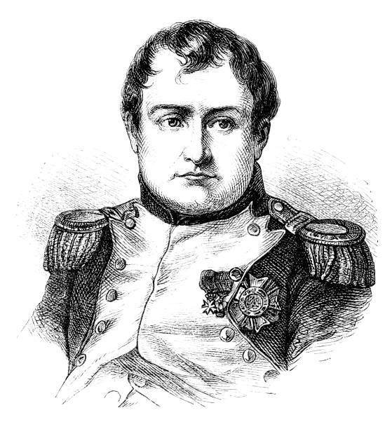 Engraving of emperor Napolean Bonaparte 1870  regency style stock illustrations