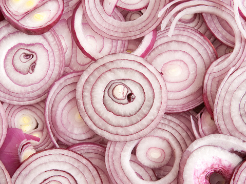 Full frame view of red onion slices