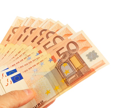 Euro banknotes with INPS Italian pension institution inscription