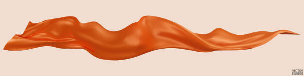 istock Flying orange silk textile fabric flag background. Smooth elegant orange Satin Isolated on beige Background for grand opening ceremony. Orange curtain. 3d vector illustration 1576501707