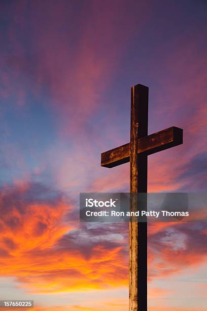 Rugged Wooden Cross Against Sunset Sky Stock Photo - Download Image Now - Religious Cross, Cross Shape, Jesus Christ