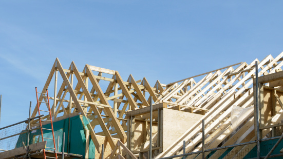 A Roof Timber Frame Of A Building Under Construction.