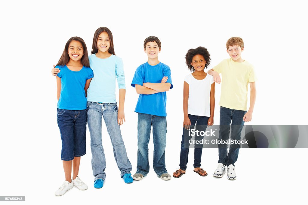Smiling adorable kids standing against white - Royaltyfri Barn Bildbanksbilder