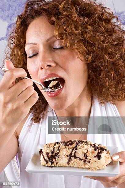 Beautiful Adult Woman Eating Dessert Stock Photo - Download Image Now - Adult, Adults Only, Beautiful People