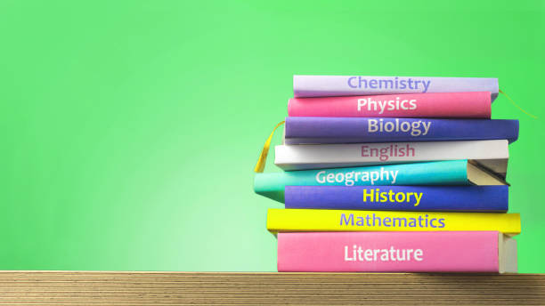 istock School colourfull textbooks on the table. Basic school subjects mathematics, literature, physic,s chemistry, copy space 1576505071