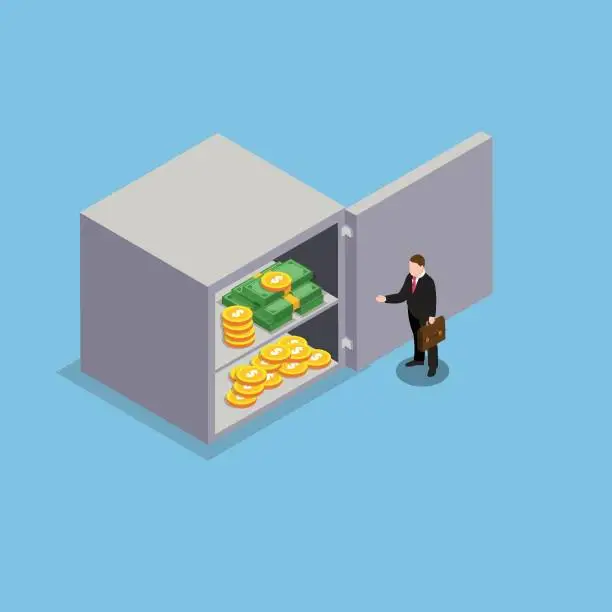 Vector illustration of formatnew closed bank safe, dollars in a deposit box