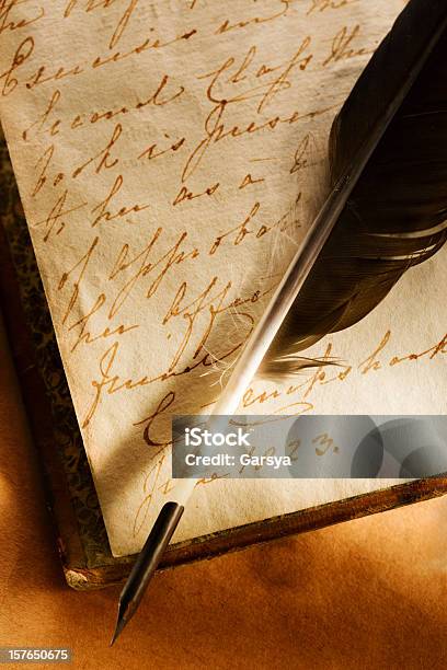 Old Book With Feather Pen Stock Photo - Download Image Now - Book, Brown, Feather