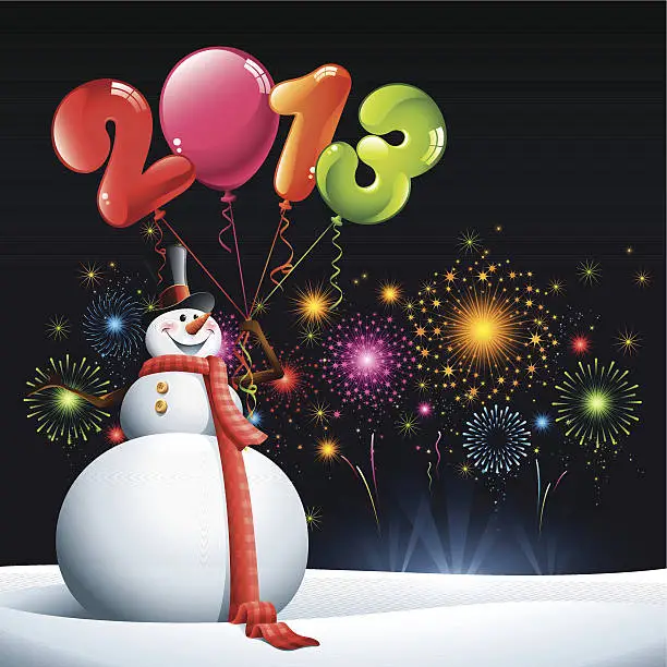 Vector illustration of New Years - 2013 Snowman