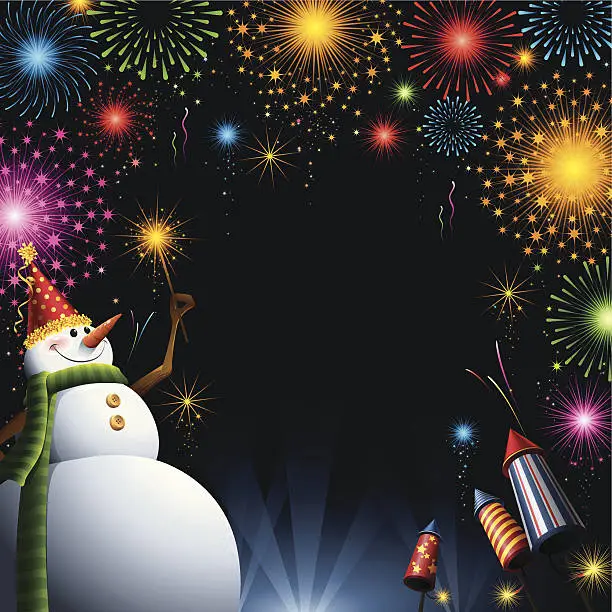 Vector illustration of New Year's Fireworks - Snowman