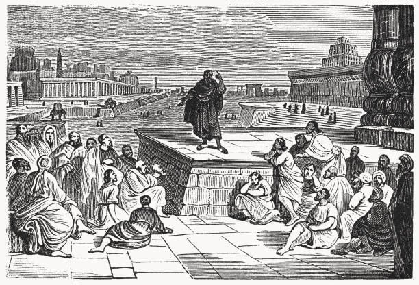 Jonah Preaching in Nineveh (Jonah 3), wood engraving, published 1835 Jonah Preaching to the Ninevites (Jonah 3). Wood engraving, published in 1835. prophet stock illustrations