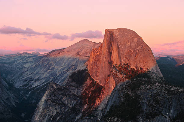 Half Dome in Yosemite at sunset stock photo