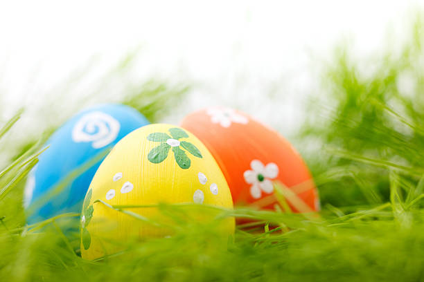 Easter eggs in grass stock photo
