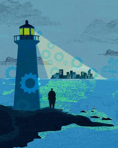 Vector illustration of Business and investment concept lighthouse cove