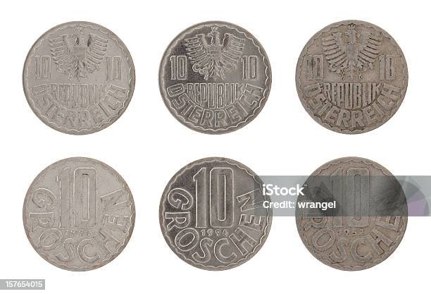 Old Austrian Coins Isolated On White Stock Photo - Download Image Now - Austrian Currency, Austrian Schillings, Coat Of Arms