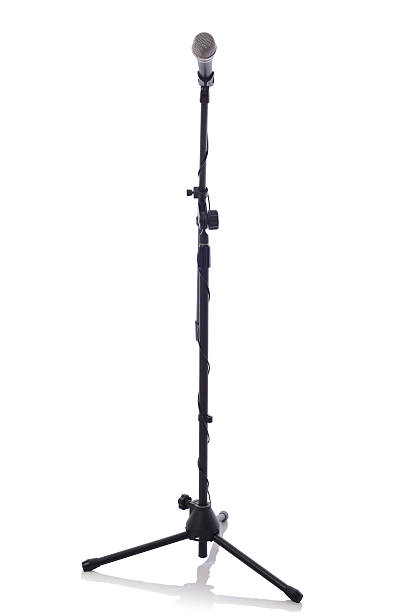 mic stand full height full height microphone stand with microphone isolated on white background microphone stand stock pictures, royalty-free photos & images