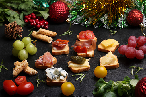 Cheese and Ham Canapes with Christmas Decoration
