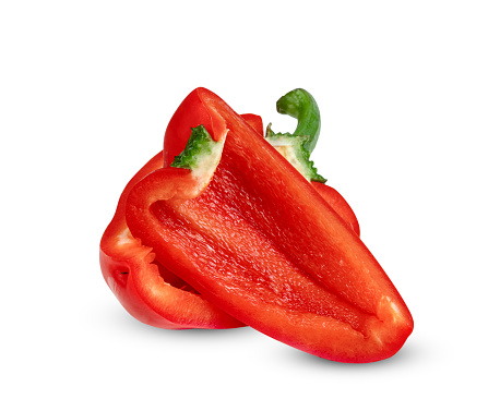 red chopped sweet bell pepper isolated on white background ,include clipping path