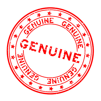 Grunge red genuine word round rubber seal stamp on white background