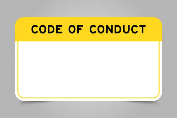Vector illustration of Label banner that have yellow headline with word code of conduct and white copy space, on gray background