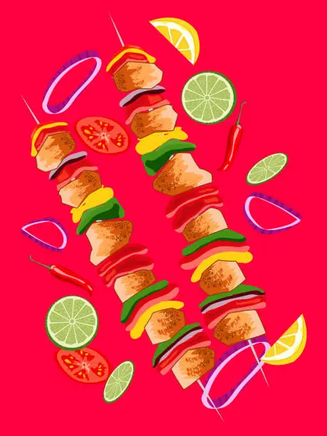 Vector illustration of vector illustration of chicken kabab.