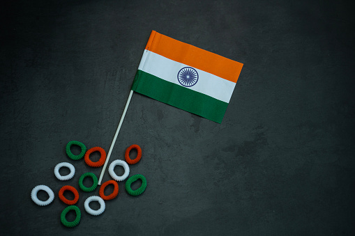 India Republic day and Independence day concept image, Indian flag isolated on black colour background