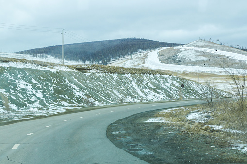 Highway road winter season in Ulaanbaatar, Mongolia