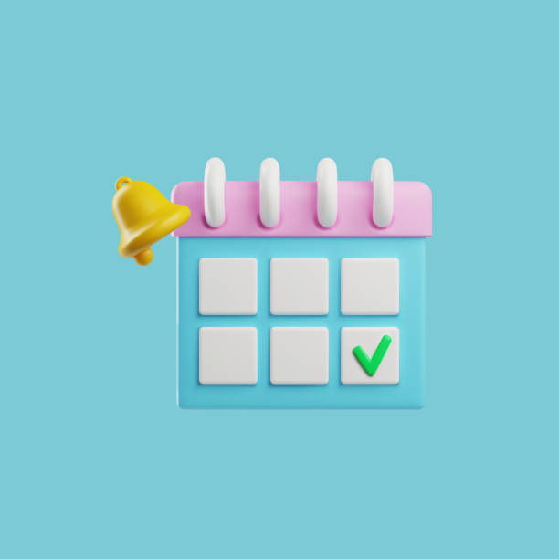 istock Calendar with marked day and ringing bell, 3d vector illustration isolated on blue background. 1576602319