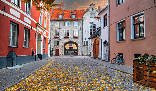 Autumn in medieval street of old district of  Riga