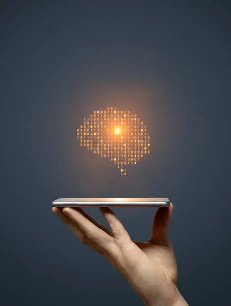 Artificial intelligence brain symbol on smartphone. This file is cleaned and retouched.
