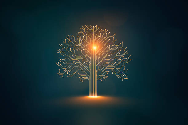 Artificial intelligence tree symbol on dark background stock photo