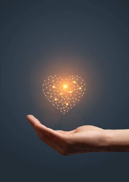 Artificial intelligence love concept on hand in the dark