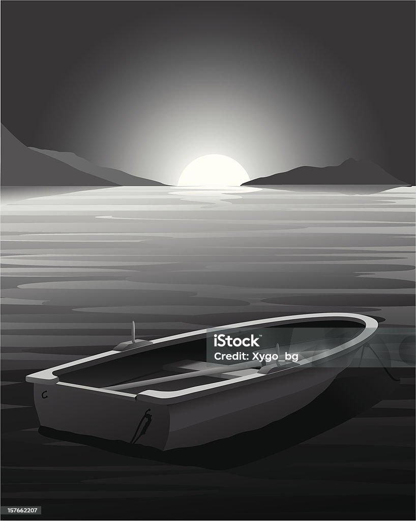 Barco de remos en el crepúsculo-Ilustración vectorial - arte vectorial de Agua libre de derechos