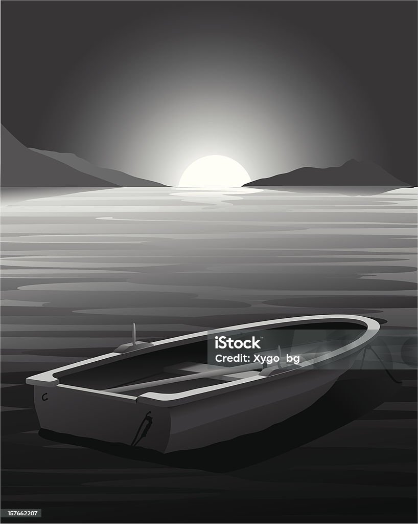 Aviron bateau au coucher du soleil-illustration vectorielle - clipart vectoriel de Bateau de plaisance libre de droits