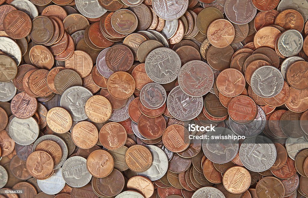 US coins Huge pile of the US coins Backgrounds Stock Photo