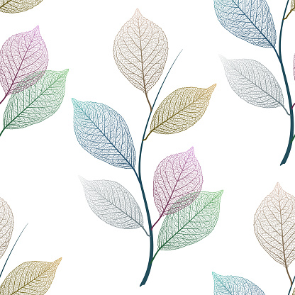 Seamless pattern with colorful leaves vein. Vector illustration.