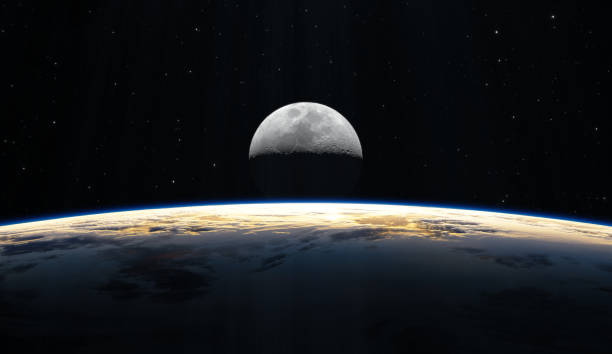 istock Earth with moon from space, sunset or sunrise. 1576679022