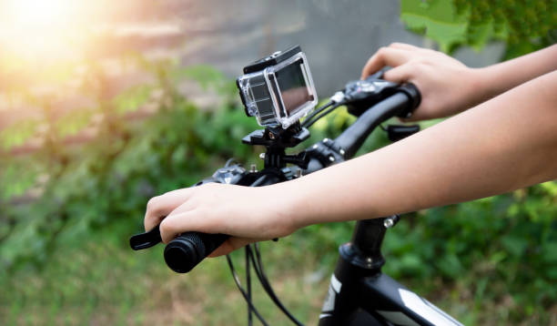 istock A digital camera mounted on the handlebars of a mountain bike. 1576687428