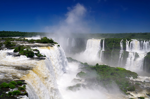 Iguazu Falls, Iguassu Falls, or Igua in the Iguazu river on the border of Brazil and Argentina.