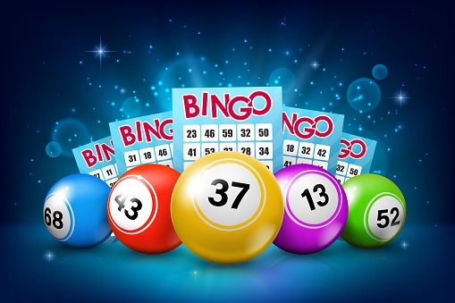 Lottery balls and bingo tickets. Gamble jackpot win, bingo game luck opportunity or gambling lottery lucky bet vector background. Casino lotto fortune chance realistic backdrop with tickets and balls