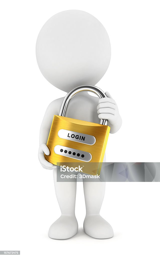 3d white people with a padlock 3d white people with a padlock, isolated white background, 3d image Men Stock Photo