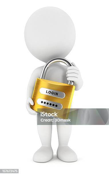 3d White People With A Padlock Stock Photo - Download Image Now - Men, Three Dimensional, White Color