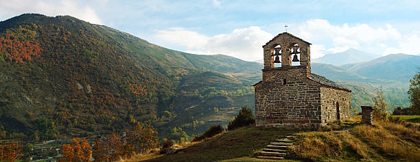 Mountain church in the Pyrenees stock photo