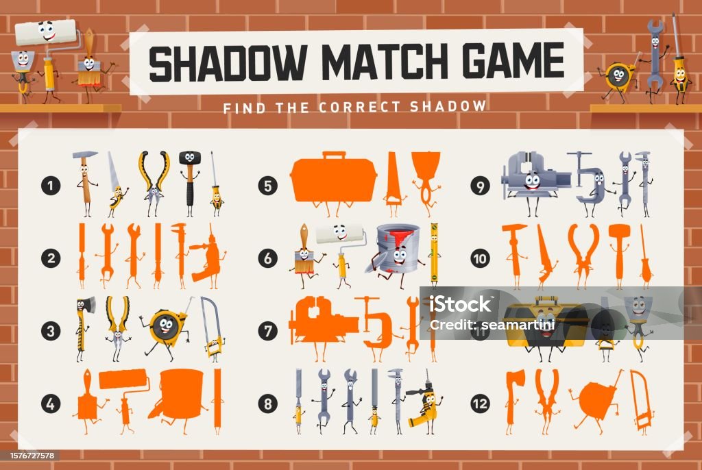 Work Tools Shadow Shadow Match Game Worksheet Cartoon Work Tools Stock Illustration ...