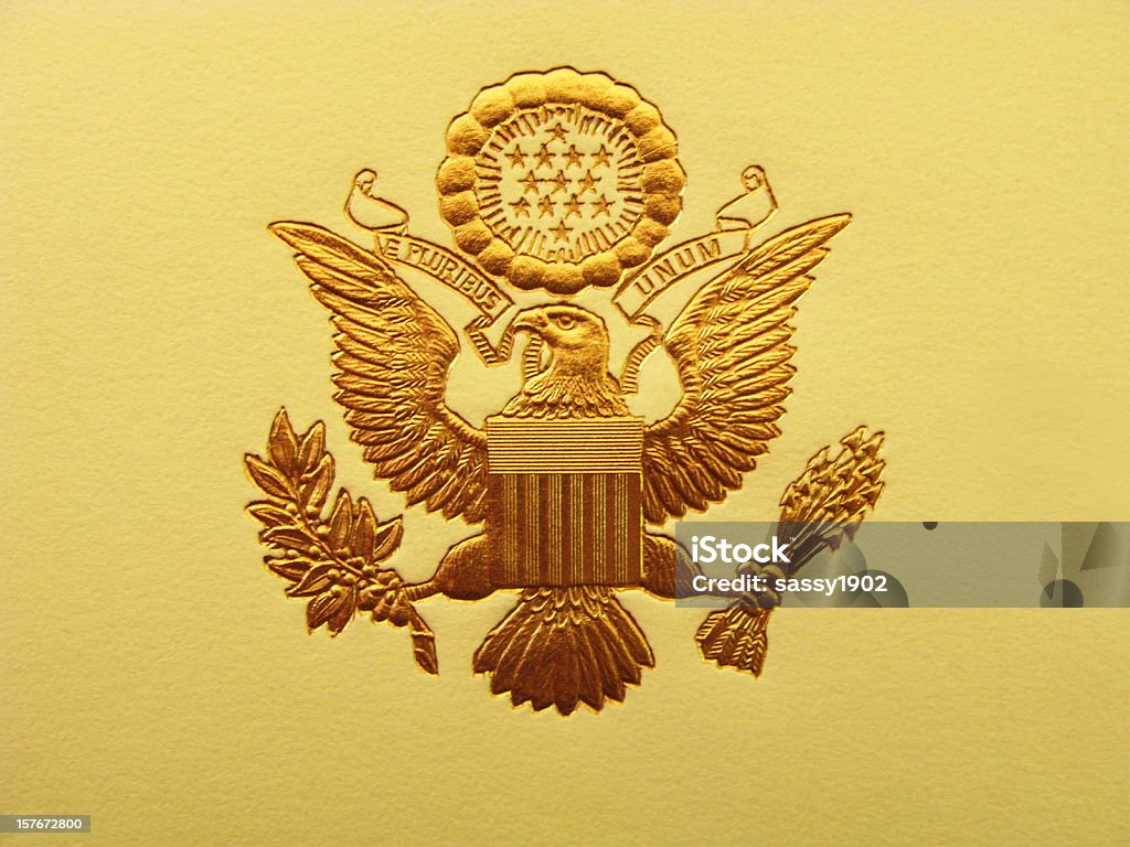 Presidential Seal President USA Coat Of Arms The Seal of the President of the United States is used to mark correspondence from the U.S. president to the United States Congress, and is also used as a symbol of the presidency. The central design, based on the Great Seal of the United States, is the official coat of arms of the U.S. presidency and also appears on the presidential flag.  The stripes on the shield represent the 13 original states, unified under and supporting the chief. The motto (meaning "Out of many, one") alludes to the same concept.  Seal - Stamp Stock Photo