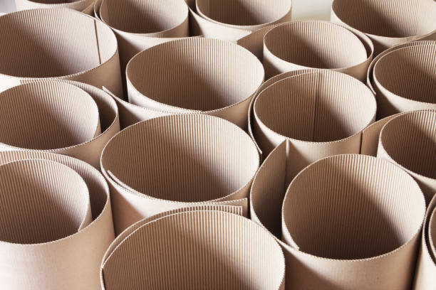 Corrugated cardboard rolls from high angle view stock photo