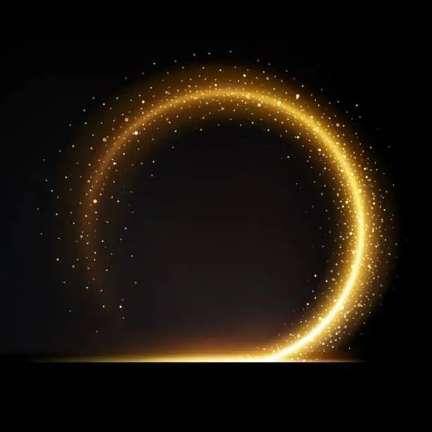 Vector illustration of Golden sparkle circle wave, vector realistic glow